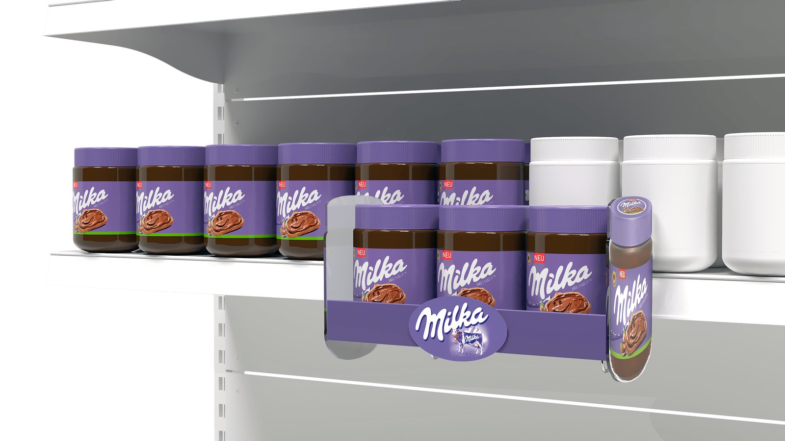 Визуализация проекта: паразит Milka на полке с банками