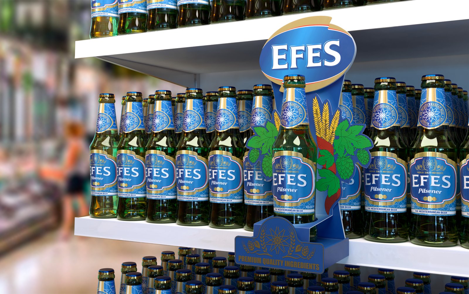 Визуализация проекта: паразит Efes на полке с пивом